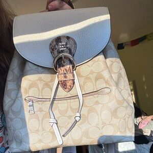 Coach Beige and Cream Signature Backpack